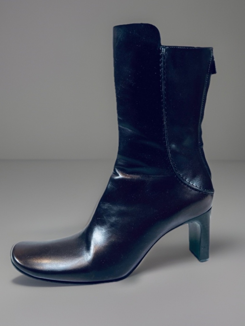 Brown Leather Costume National Mid Calf High Heeled Boots